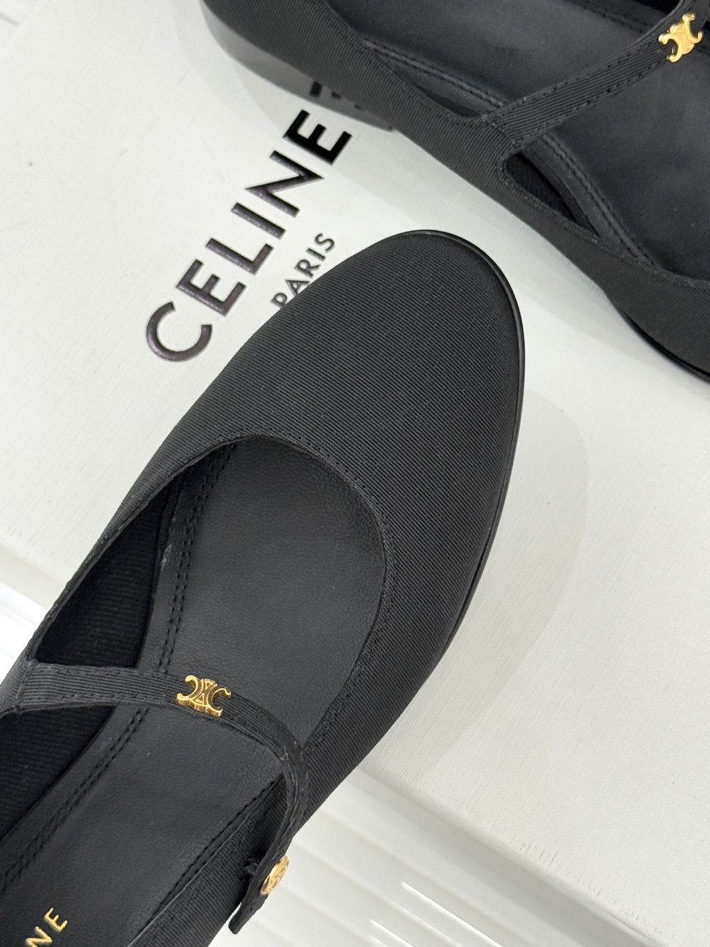 CELINE 26S MARY JANE SHOES IN BLACK FABRIC