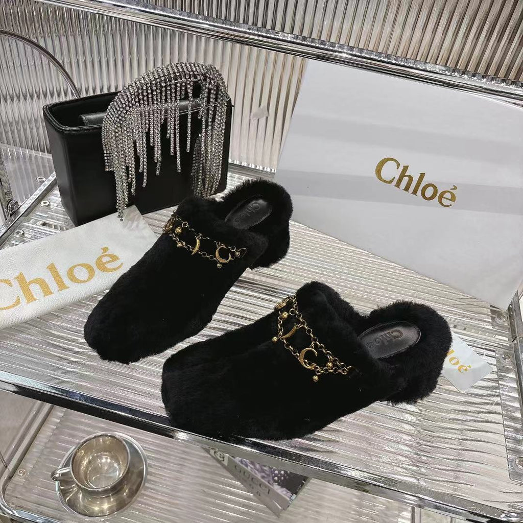 CHLOÉ 26S HIGH-HEELED MULES IN BLACK WOOL