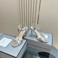 PADLOCK HIGH-HEELED SANDAL 10 CM IN SILVER SNAKESKIN
