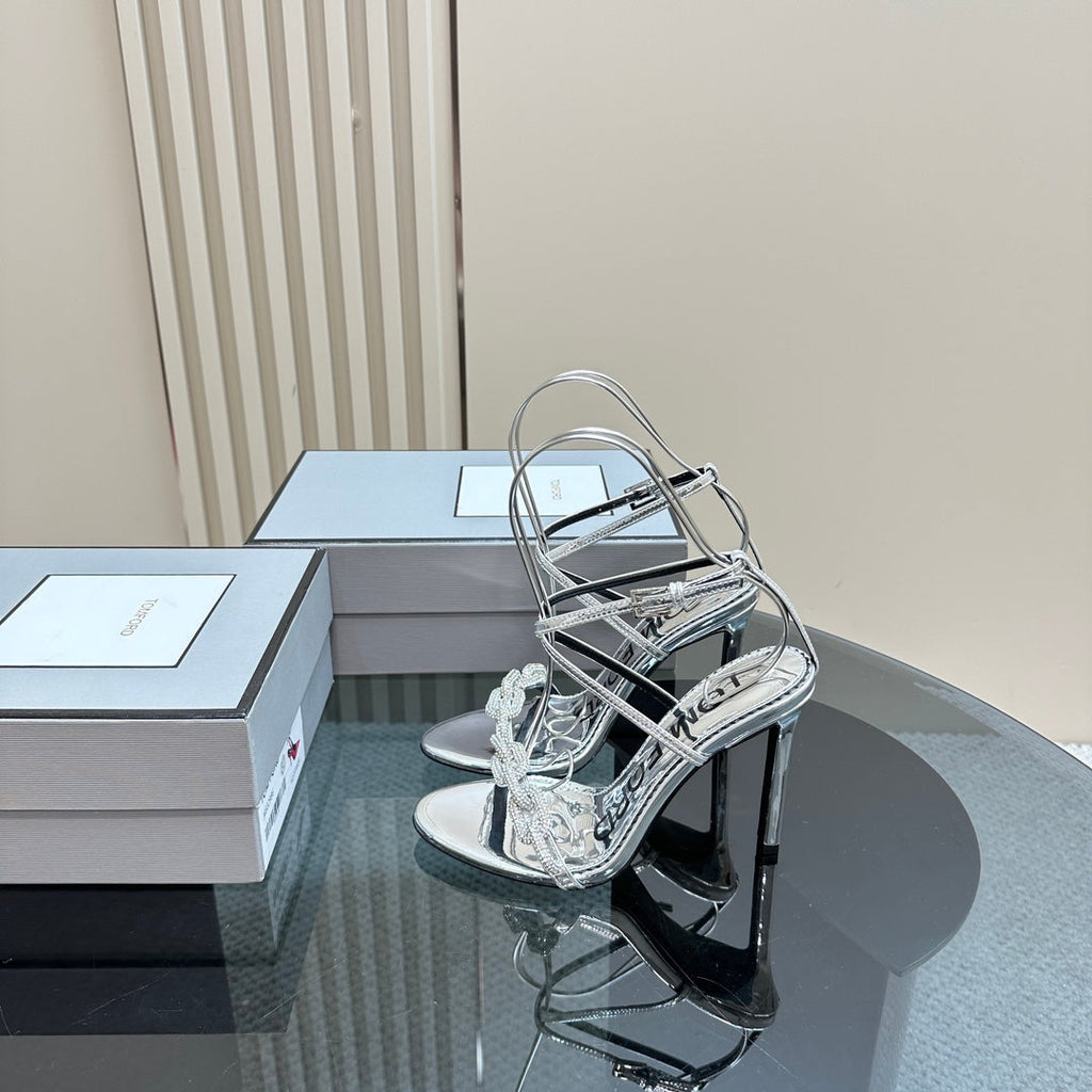 HIGH-HEELED 10 CM SANDAL IN SILVER LAMBSKIN