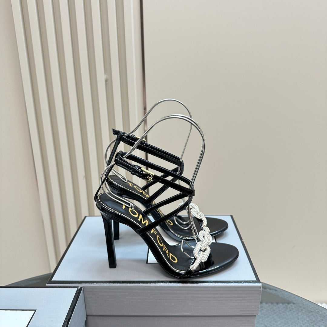 HIGH-HEELED 10 CM SANDAL IN BLACK LAMBSKIN