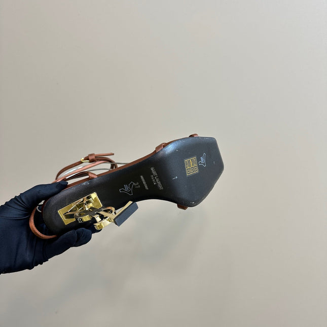 OPYUM HIGH SANDALS IN BROWN SILK