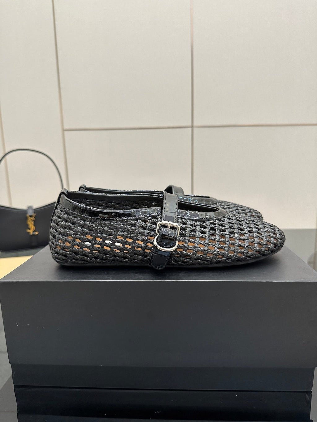 ALAIA MARY JANE FLAT 25S IN BLACK WOVEN MESH