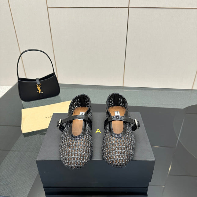 ALAIA MARY JANE FLAT 25S IN BLACK WOVEN MESH