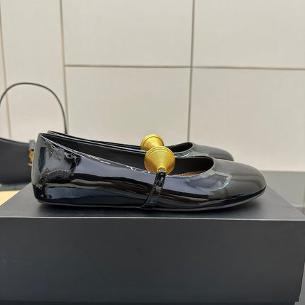 ALAIA BALLET SHOES 25S IN BLACK PATENT LEATHER WITH GOLD HARDWARE