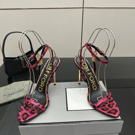 TOM FORD 26S HEELED SANDALS 100 MM IN LEOPARD PRINT CALFSKIN STYLE 5