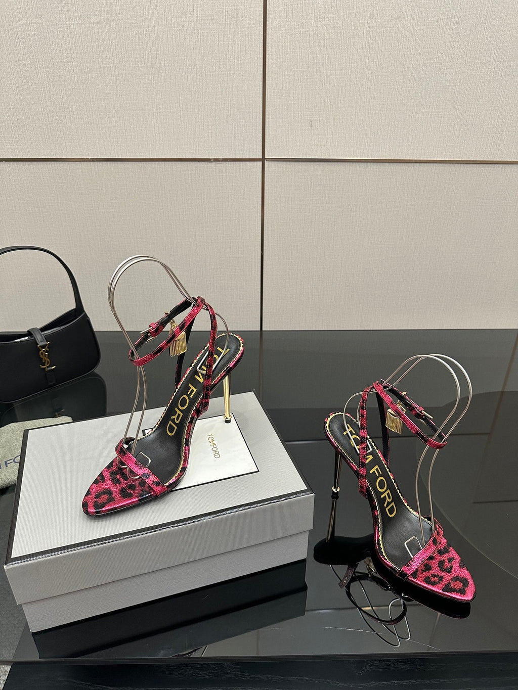 TOM FORD 26S HEELED SANDALS 100 MM IN LEOPARD PRINT CALFSKIN STYLE 5