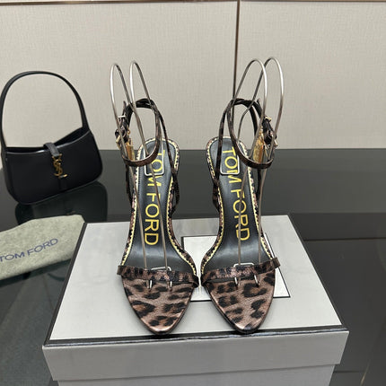 TOM FORD 26S HEELED SANDALS 100 MM IN LEOPARD PRINT CALFSKIN STYLE 1