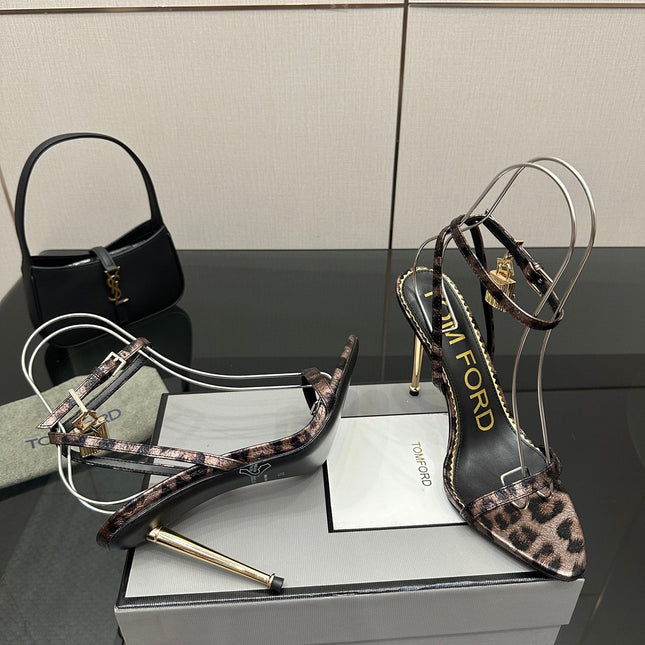 TOM FORD 26S HEELED SANDALS 100 MM IN LEOPARD PRINT CALFSKIN STYLE 1