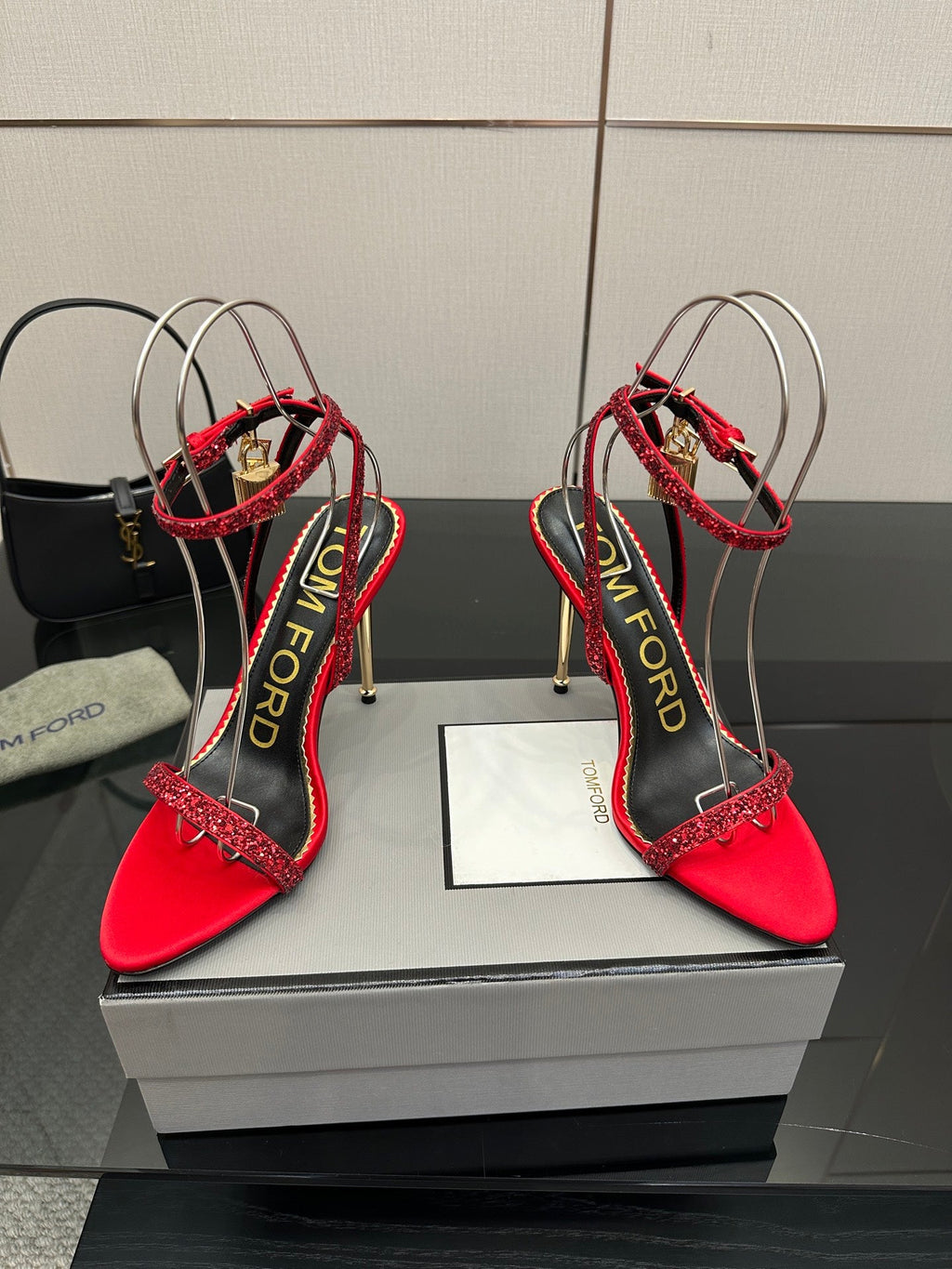 TOM FORD 26S HEELED SANDALS 100 MM IN RED CALFSKIN