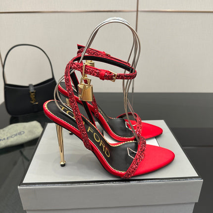 TOM FORD 26S HEELED SANDALS 100 MM IN RED CALFSKIN