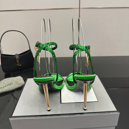 TOM FORD 26S HEELED SANDALS 100 MM IN GREEN CALFSKIN