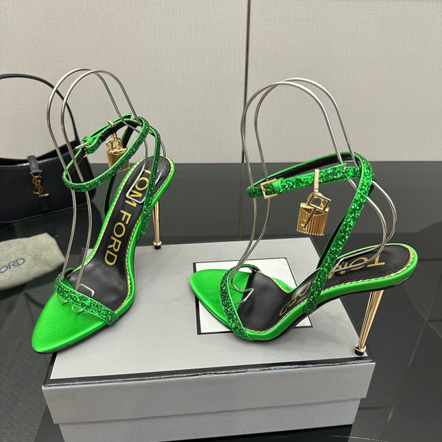 TOM FORD 26S HEELED SANDALS 100 MM IN GREEN CALFSKIN