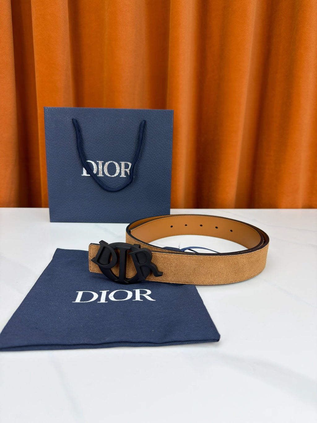 DIOR 26S CD LOGO BELT IN BROWN SUEDE CALFSKIN BLACK HARDWARE 633688