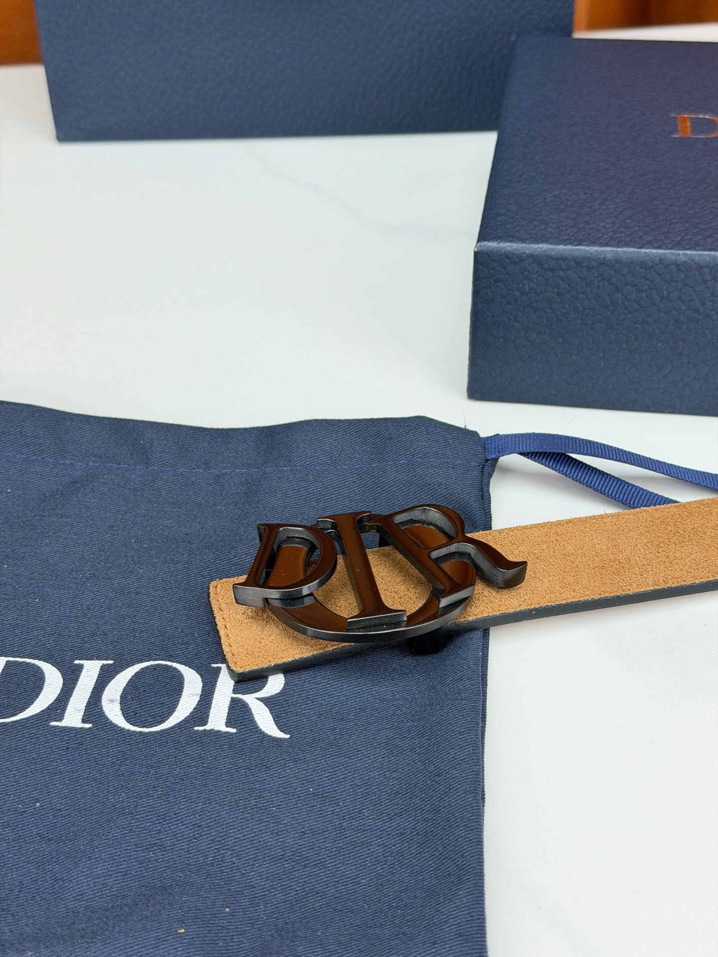 DIOR 26S CD LOGO BELT IN BROWN SUEDE CALFSKIN BLACK HARDWARE