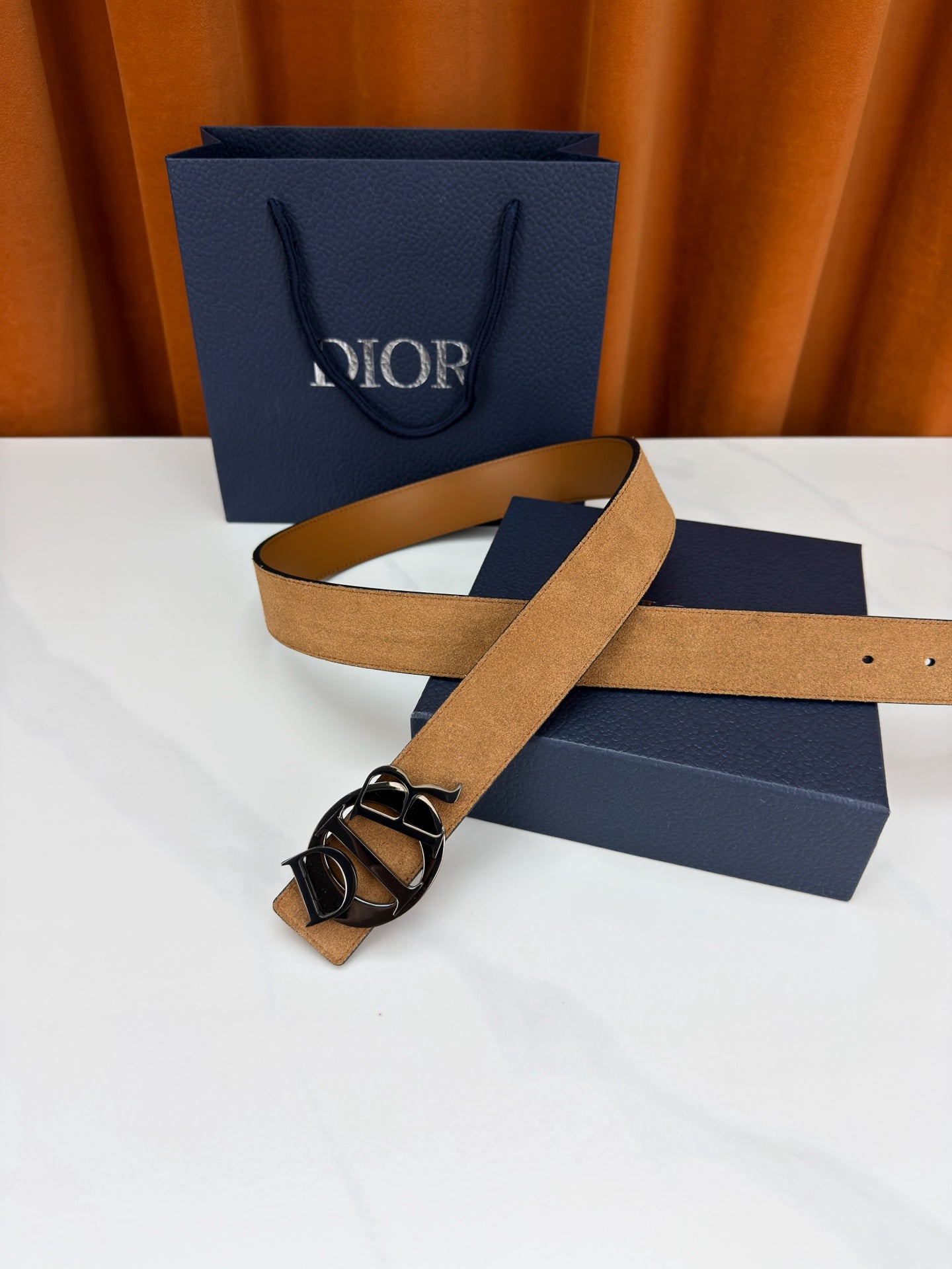 DIOR 26S CD LOGO BELT IN BROWN SUEDE CALFSKIN BLACK HARDWARE