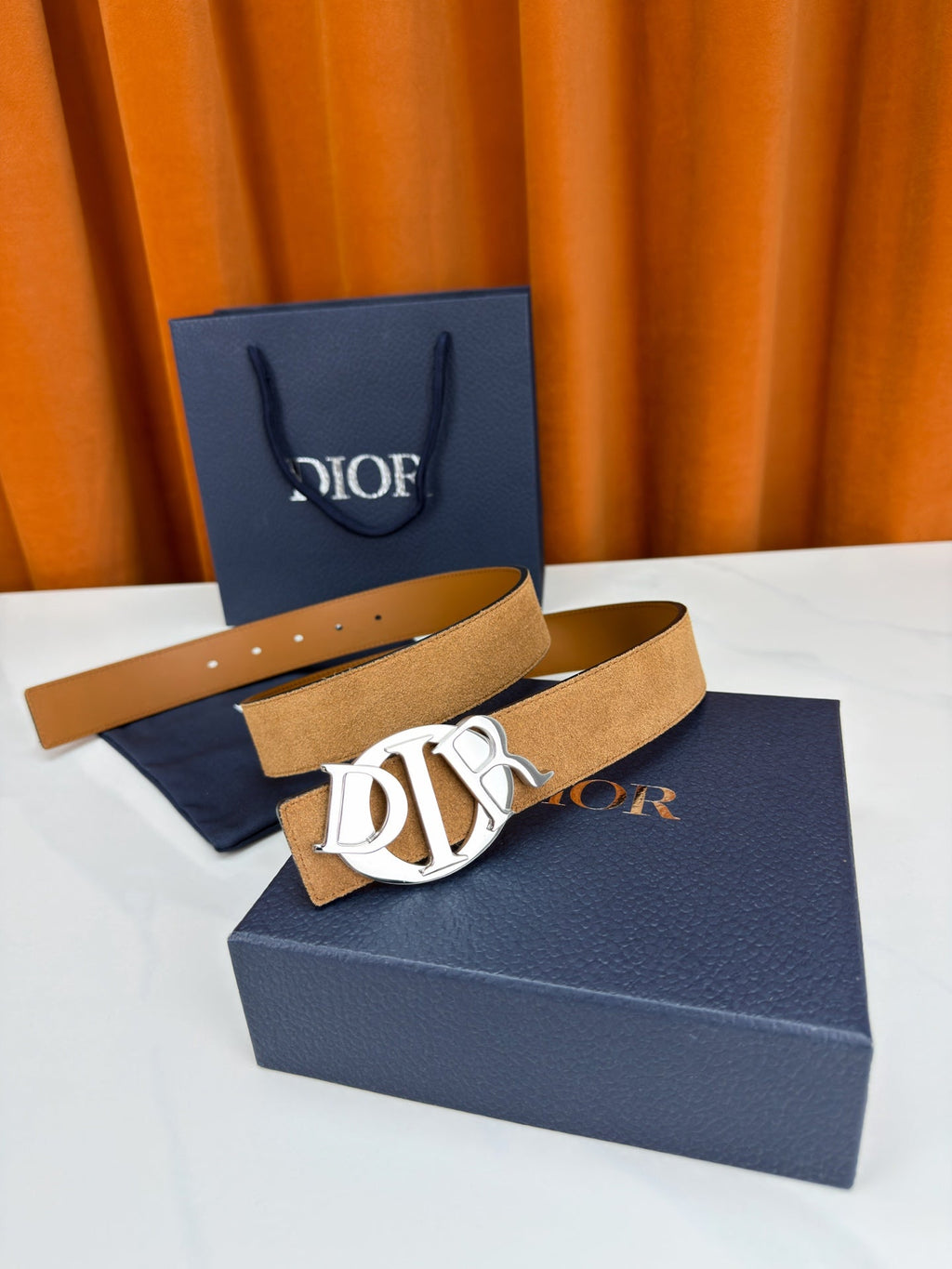 DIOR 26S CD LOGO BELT IN BROWN SUEDE CALFSKIN SILVER HARDWARE