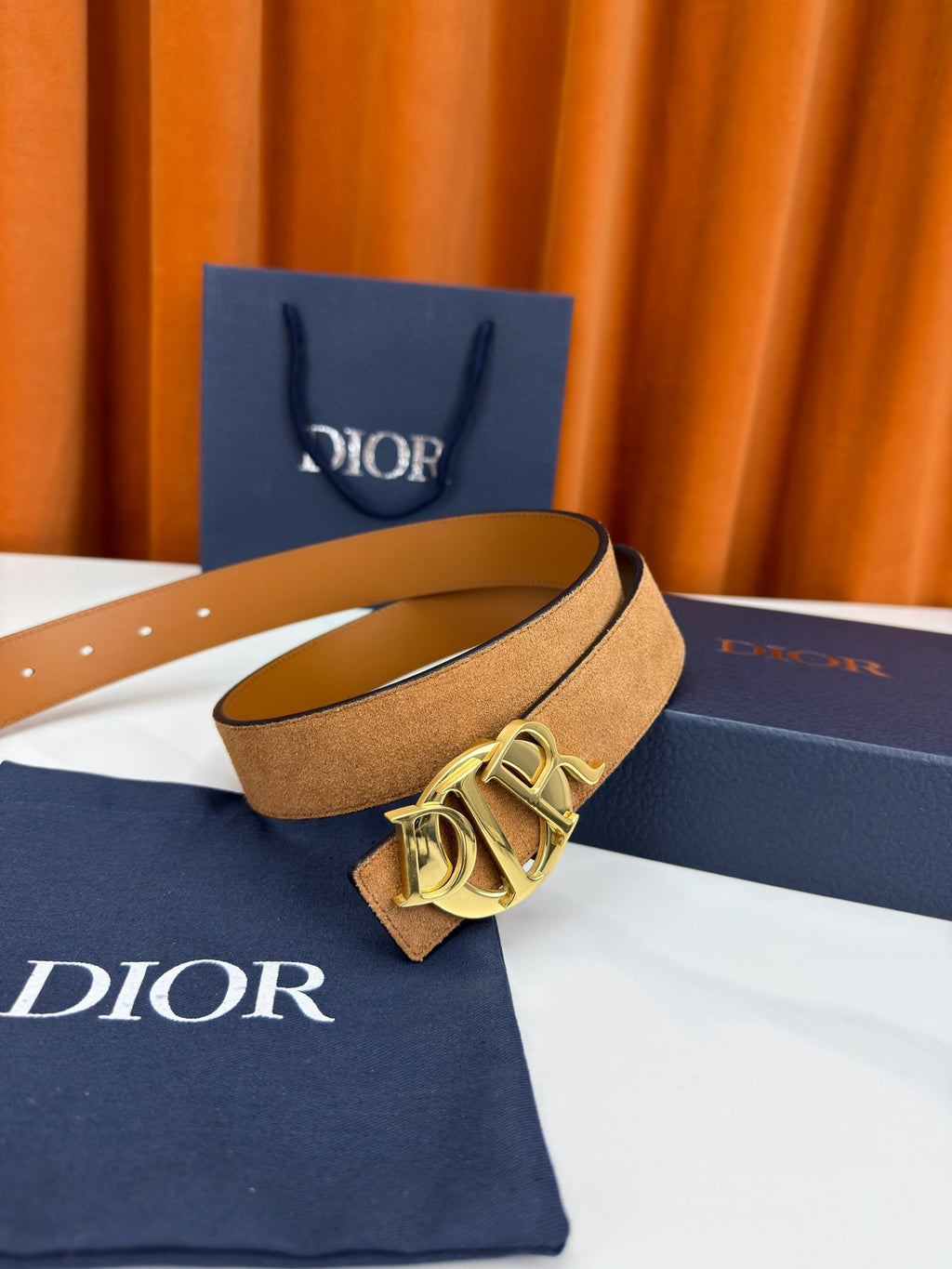 DIOR 26S CD LOGO BELT IN BROWN SUEDE CALFSKIN GOLD HARDWARE