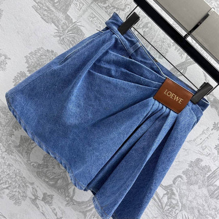 LOEWE RUCHED-WAIST DENIM SKIRT
