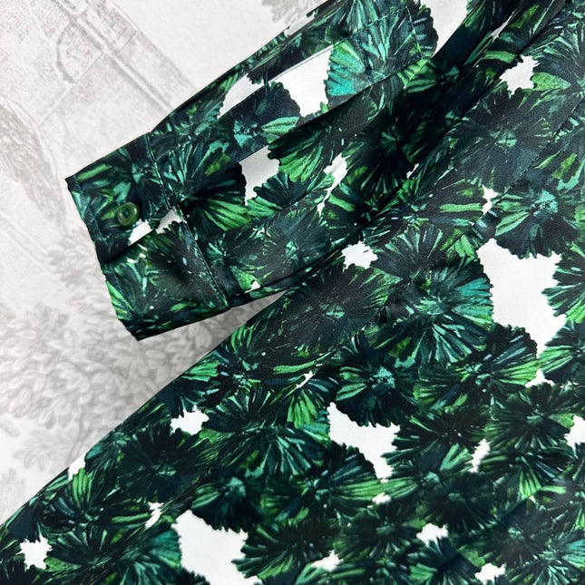 MAX MARA LONG-SLEEVE SHIRT DRESS WITH LEAF PRINT IN GREEN 267787