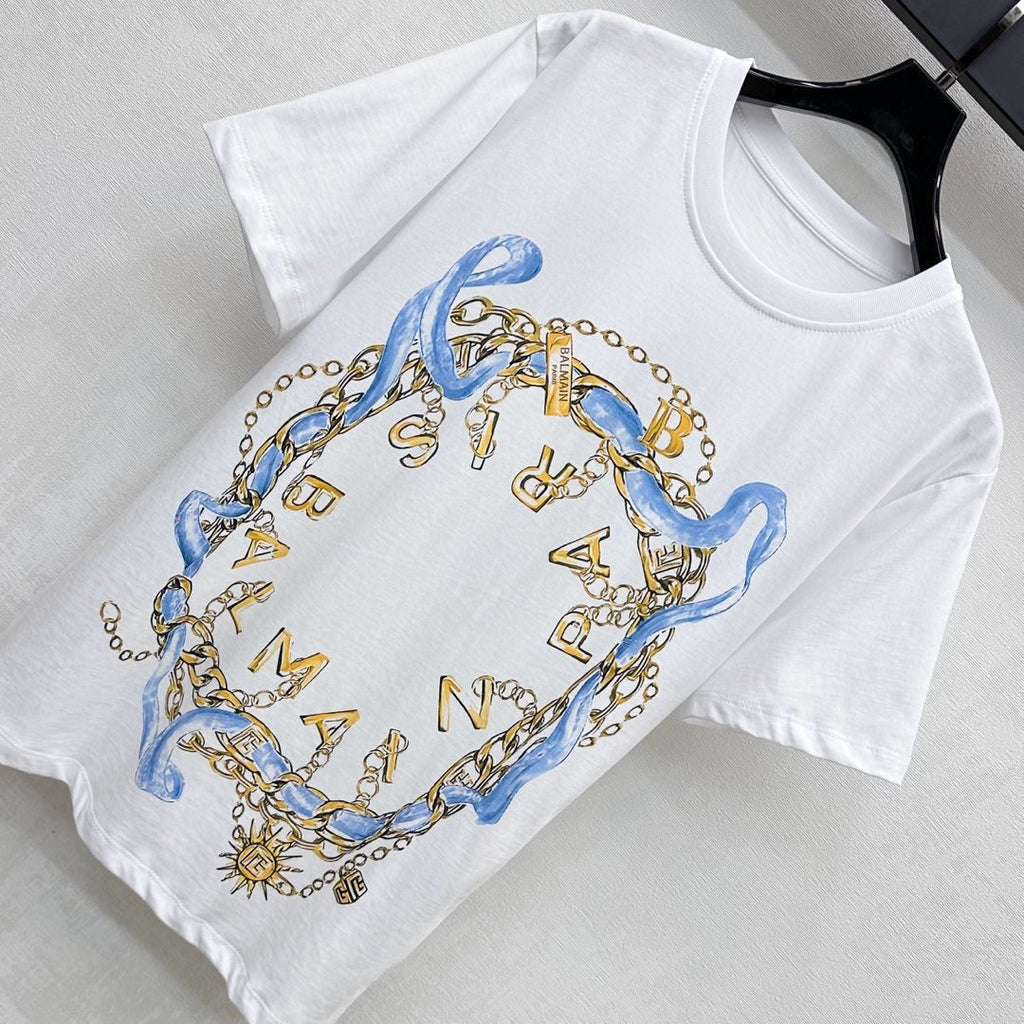 BALMAIN WHITE COTTON T-SHIRT 263722