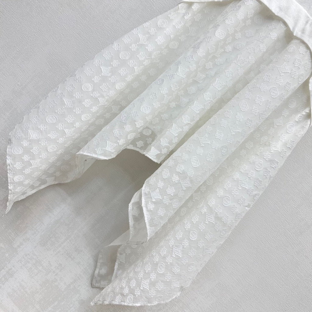 LV WHITE COTTON SHORT-SLEEVE DRESS 263735