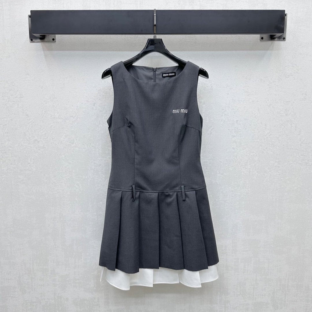 MIU 25S PLEATED VEST DRESS IN ACETATE 264605