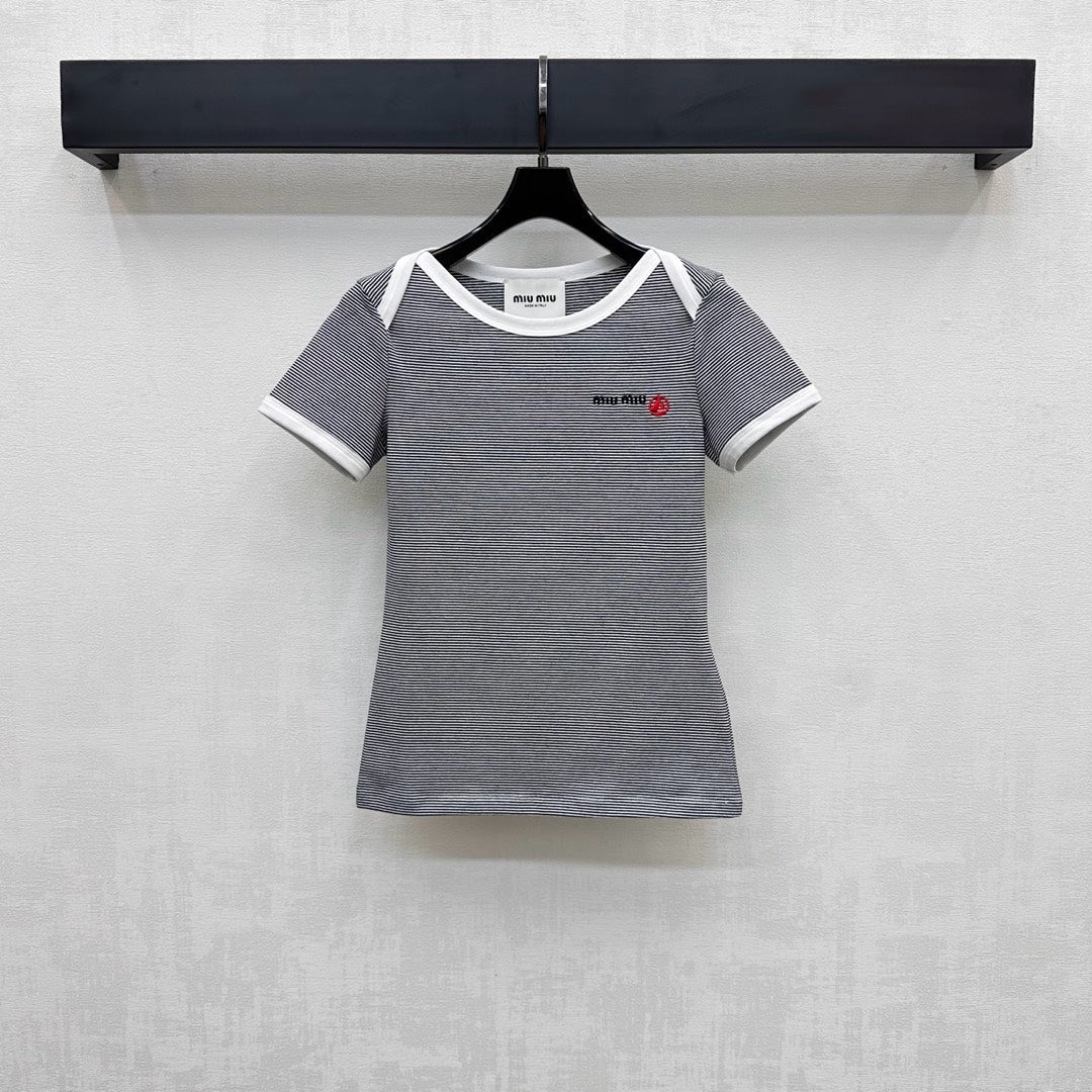 MIUMIU SHORT-SLEEVE STRIPED T-SHIRT 267829