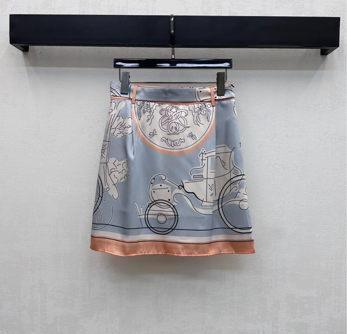 HERMES 26S SILK MIDI SKIRT 586