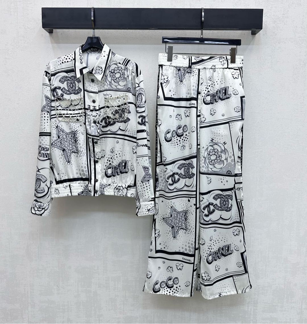 CHANEL 26S STRAIGHT-LEG PRINTED PANTS 887