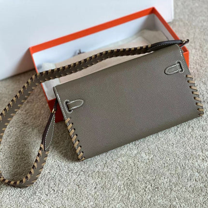 KELLY CLASSIQUE TO GO WALLET 20 IN WENGE BROWN CALFSKIN WITH GOLD HARDWARE