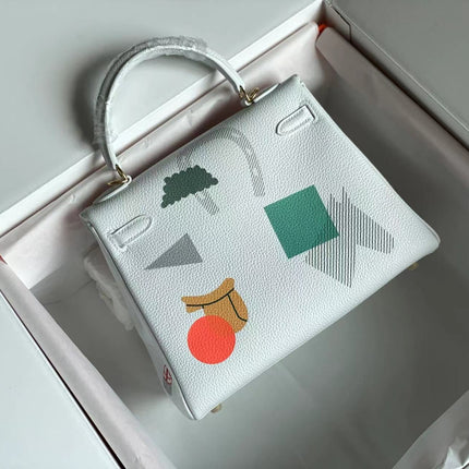 BIRKIN 25 BAG IN WHITE CALFSKIN WITH COLORFUL STICKER