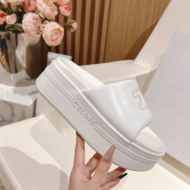 BLOCK SLIDE WITH TRIOMPHE IN WHITE SMOOTH LAMBSKIN