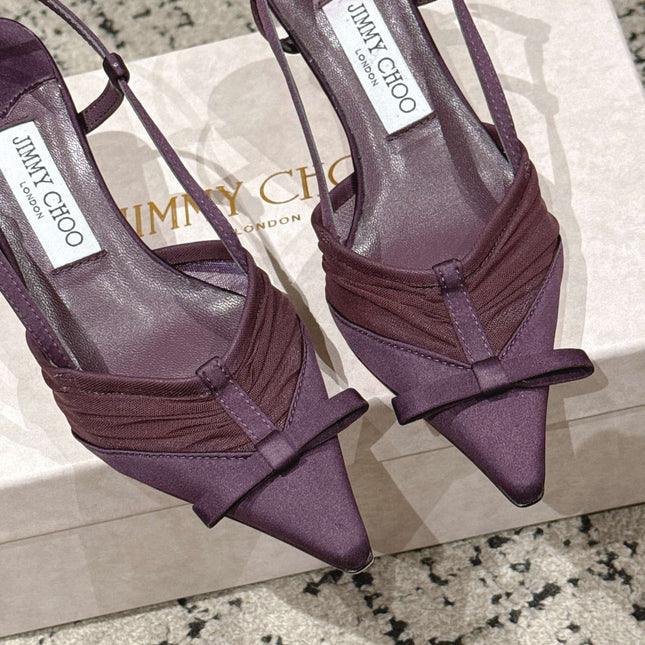 JIMMY CHOO 26S SLINGBACK HEELS 65 MM IN DEEP PURPLE FABRIC