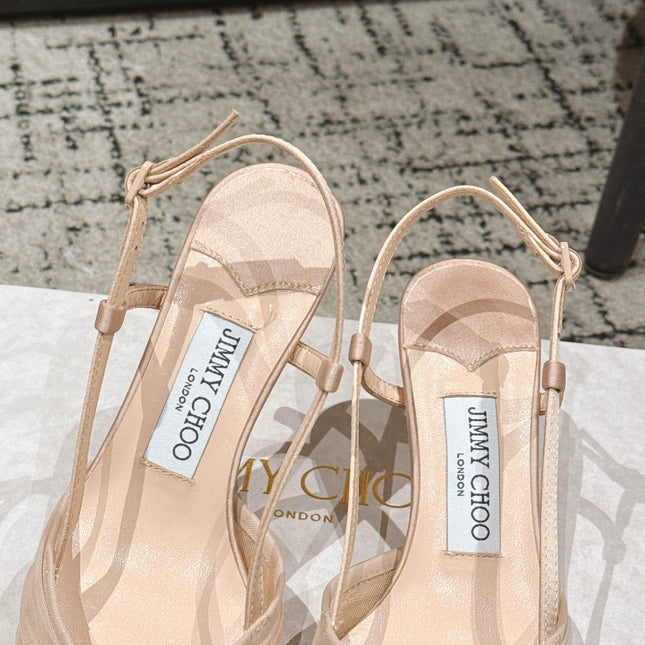 JIMMY CHOO 26S SLINGBACK HEELS 65 MM IN LIGHT NUDE PINK FABRIC