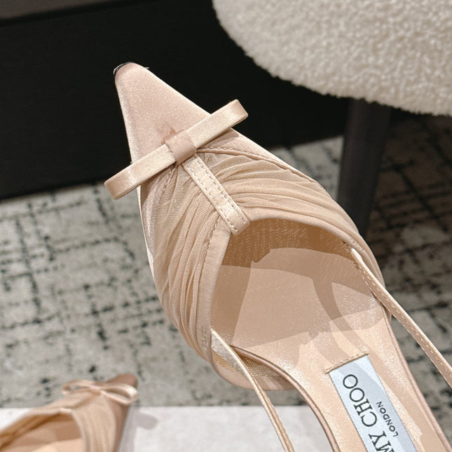 JIMMY CHOO 26S SLINGBACK HEELS 65 MM IN LIGHT NUDE PINK FABRIC