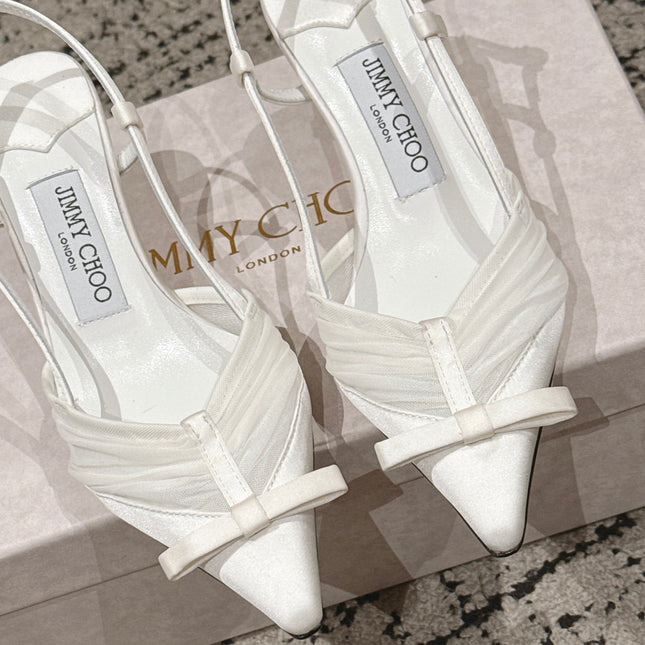JIMMY CHOO 26S SLINGBACK HEELS 65 MM IN WHITE FABRIC