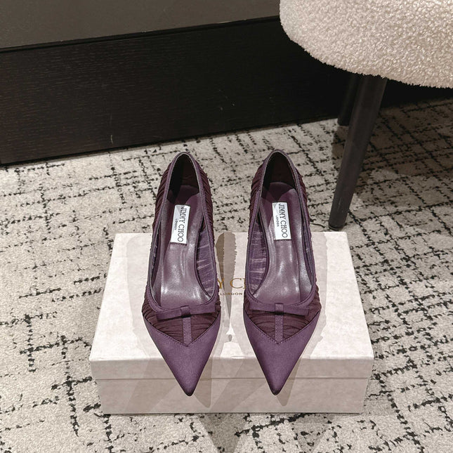 JIMMY CHOO 26S POINTED-TOE HIGH HEELS 65 MM IN DEEP PURPLE FABRIC