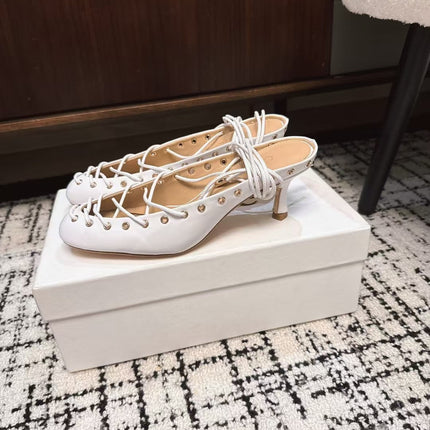CHLOÉ 26S LACE-UP HEELS 60 MM IN WHITE CALFSKIN