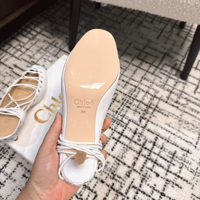 CHLOÉ 26S LACE-UP HEELS 60 MM IN WHITE CALFSKIN