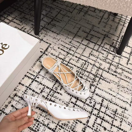 CHLOÉ 26S LACE-UP HEELS 60 MM IN WHITE CALFSKIN