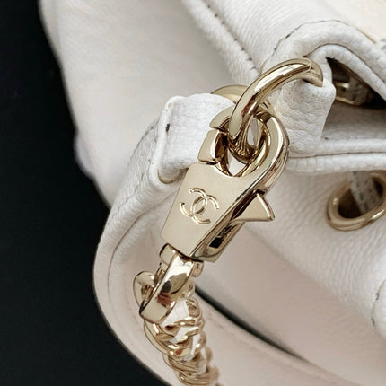 CHANEL 25S MINI BUCKET BAG 12 IN WHITE CALFSKIN GOLD HARDWARE
