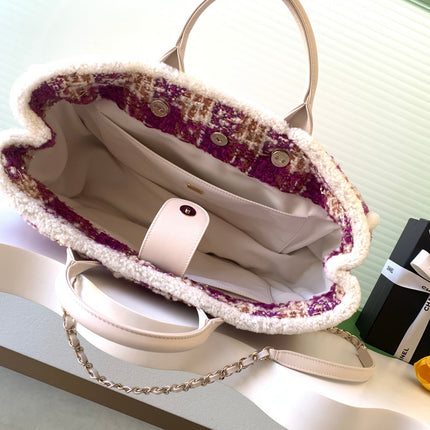 CHANEL 25S SHOPPING BAG 40 IN DARK PINK MIX WHITE TWEED