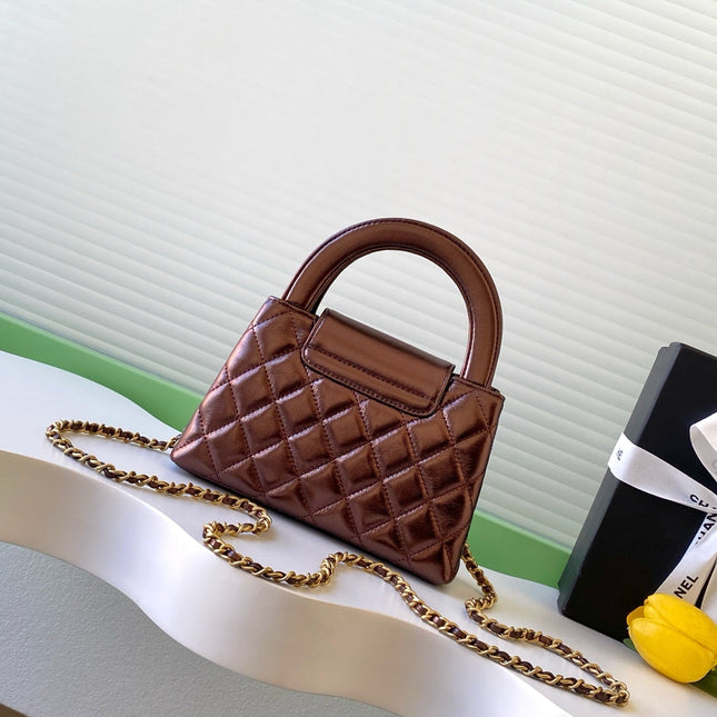 CHANEL 25S MINI KELLY BAG 19 IN BROWN METALLIC LAMBSKIN WITH GOLD HARDWARE