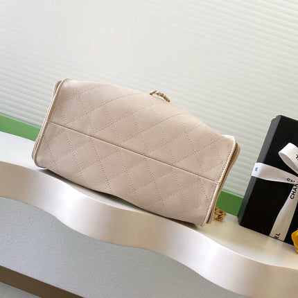 CHANEL 25S HOBO BAG 30 IN LIGHT BEIGE CAVIAR LEATHER WITH GOLD HARDWARE