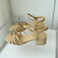 MID HEEL SANDALS IN FLAX YELLOW LAMBSKIN