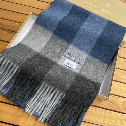 SCARF 180 CM IN NAVY BLUE MIX BLACK CASHMERE 394744