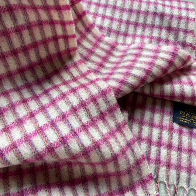 PLAID EMBROIDERY SCARF 180 CM IN BRIGHT PINK CASHMERE 399964