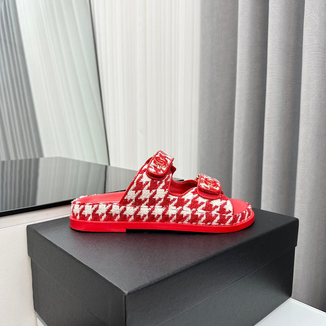 dad sandals red white mules