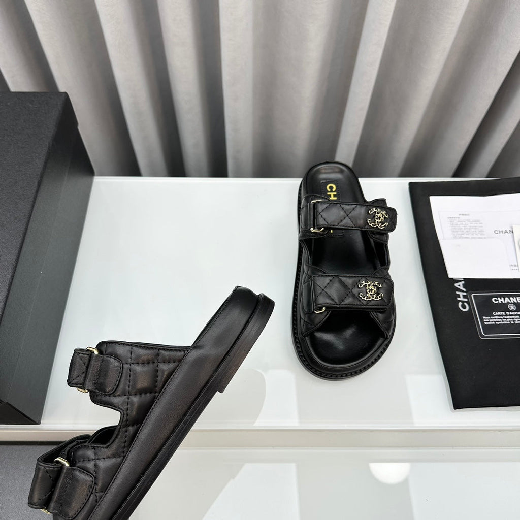 dad sandals black patent interwoven leather cc